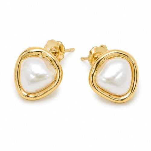 Gold Plated Pearl Heart Stud Earrings for Women – Elegant Fashion Jewelry
