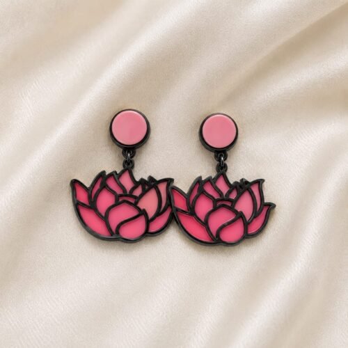 Pink Lotus Flower Earrings for Women – Stylish Statement Drop Earrings