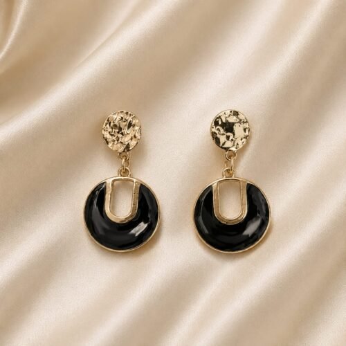 Elegant Black & Gold Statement Earrings for Women | Stylish Fashion Drop Earrings